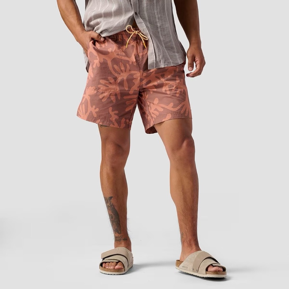 ❤️5/$25 Backcountry MENS Daily Pull On Floral Shorts Red Orange Size Large
